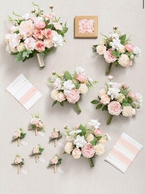 Blush and Cream Faux Floral Bouquet Set